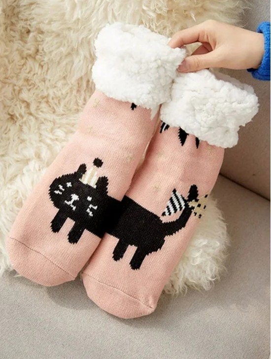 Indoor  Anti-Slippery  Slipper Socks W/ Party Cat Design